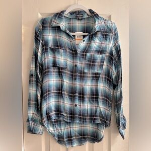 Black and Blue Plaid Button-Up Shirt